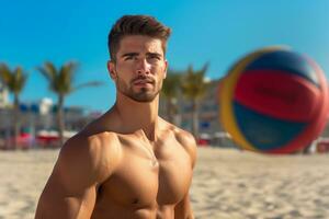 mannetje strand volleybal spelers Speel een volleybal bij elkaar passen Aan de strand foto