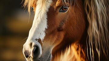 detailopname foto van een paard op zoek ieder richting. generatief ai