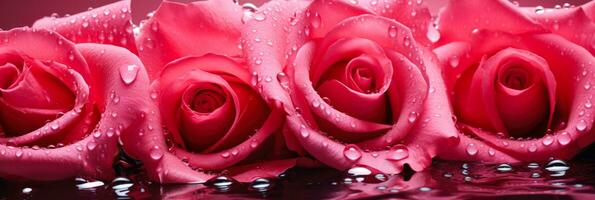 dichtbij omhoog van regen druppels verbeteren de levendig kleur van roos bloemblaadjes foto