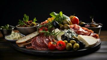 foto van antipasto schotel net zo een schotel in een hoogwaardig restaurant. generatief ai