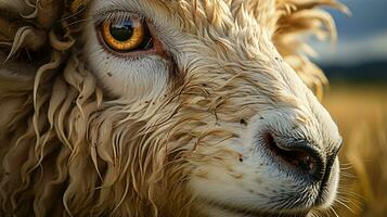 detailopname foto van een schapen op zoek ieder richting. generatief ai