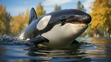 detailopname foto van een moordenaar walvis op zoek ieder richting. generatief ai