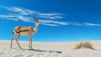 foto van een zand gazelle in een woestijn met blauw lucht. generatief ai