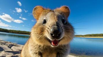 foto van een quokka onder blauw lucht. generatief ai