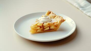 foto van een plak van appel taart Aan een wit bord. generatief ai