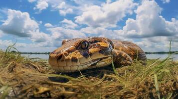 foto van een anaconda onder blauw lucht. generatief ai