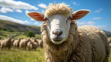 detailopname foto van een schapen op zoek ieder richting. generatief ai