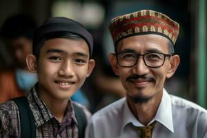 Indonesisch mannetje leraar met zijn leerling foto