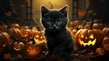 zwart kat en eng halloween decoraties foto