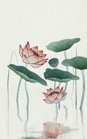 Chinese retro schilderij stijl lotus illustratie. foto