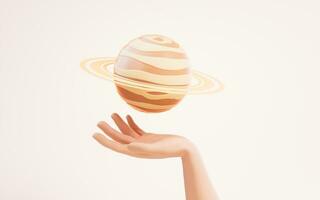 een planeet in een hand, 3d weergave. foto