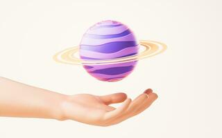 een planeet in een hand, 3d weergave. foto