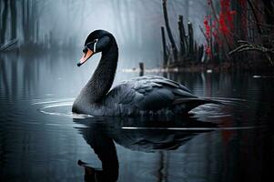 bevallig watervogels sereen zwart zwaan reflectie generatief ai foto