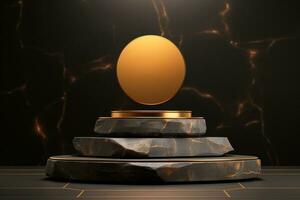 luxueus gouden mockup podium met rots vormig baseren voor Product Promotie foto