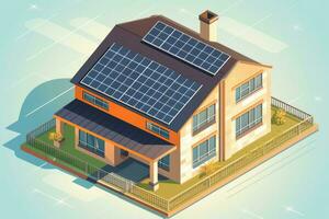zonne- paneel energie huis isometrisch. genereren ai foto