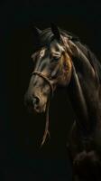 majestueus paard in bokeh stijl Aan donker achtergrond generatief ai foto