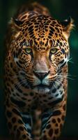 realistisch jaguar Aan donker achtergrond generatief ai foto