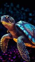 gebrandschilderd glas schildpad Aan donker achtergrond generatief ai foto