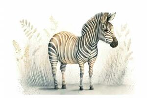 grillig waterverf illustratie van een zebra in zacht kleuren voor kinderen boek foto