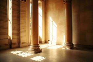elegant wit marmeren kolom in een zonovergoten kamer voor interieur ontwerp generatief ai foto