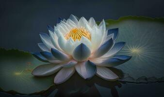 etherisch Thais lotus in donker blauw water foto