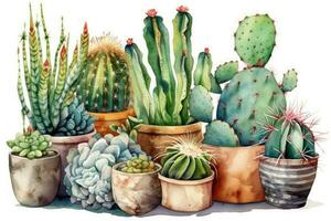 waterverf cactus en sappig reeks voor stickers en groen decor foto