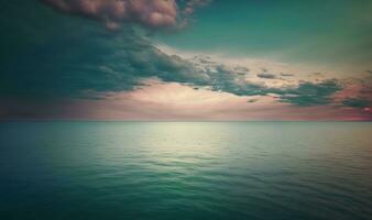 etherisch zonsondergang lucht en zee net zo een kalmte en sereen achtergrond foto