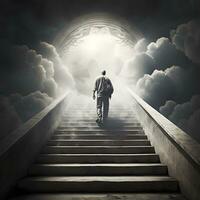 oplopend naar de goddelijk een Mens beklimming een trap naar hemel foto