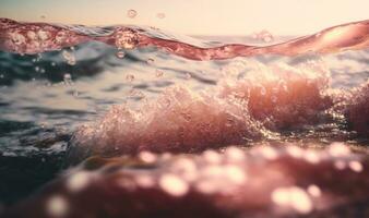 kalmte roze water oppervlakte met spatten en bubbels foto