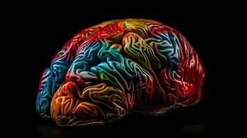 levendig menselijk hersenen model- Aan zwart achtergrond voor medisch presentaties en leerzaam materialen foto