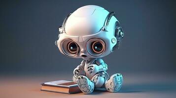 aanbiddelijk tekenfilm baby robot lezing een boek foto