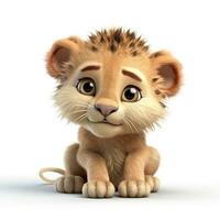 aanbiddelijk baby leeuw met een pixarstijl glimlach en groot ogen in ultrarealistisch 3d geven foto