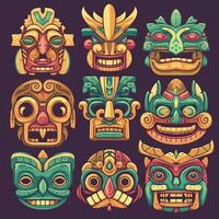 authentiek mayan maskers en Indisch totems met tiki en Hawaii maskers foto