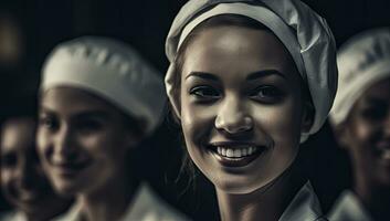 verschillend verpleegsters glimlachen in boeiend clair-obscur detailopname foto