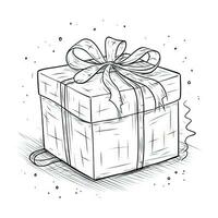 doorlopend lijn tekening van geschenk doos met lint en boog foto