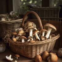 gefoerageerd paddestoel premie Aan een keuken teller foto