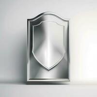 metaal schild met kader realistisch illustratie van blanco zilver staal metalen paneel met reflectie foto