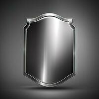 metaal schild met kader realistisch illustratie van blanco zilver staal metalen paneel met reflectie foto