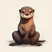 aanbiddelijk minimalistische digitaal tekening van een speels Otter Aan een wit achtergrond foto