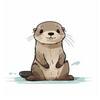 aanbiddelijk minimalistische digitaal tekening van een speels Otter Aan een wit achtergrond foto