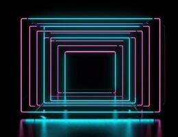 levendig neon lichten in meetkundig kader voor futuristische ontwerpen foto