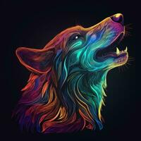 iriserend neon gehuil wolf in een psychedelisch wereld foto