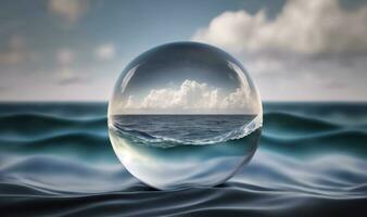 etherisch oceaan droomlandschap in een glas bal foto