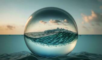 etherisch oceaan droomlandschap in een glas bal foto