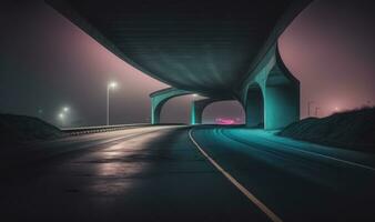 etherisch nacht viaduct met zacht kleuren voor professioneel achtergronden foto