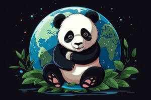 panda beer Holding planeet aarde speelgoed- illustratie foto