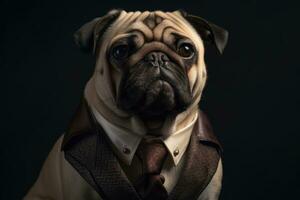 mopshond hond in formeel bedrijf kleding foto