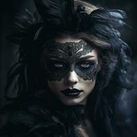 gevederde fantasie portret van een donker vampier vrouw foto