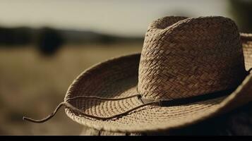 rustiek buitenshuis backdrop met cowboy hoed en touw foto