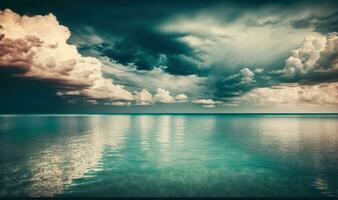 etherisch zee visie met zacht wolken net zo een dromerig achtergrond foto
